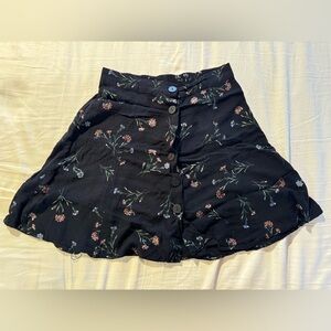 Floral Black Button-Up Skirt